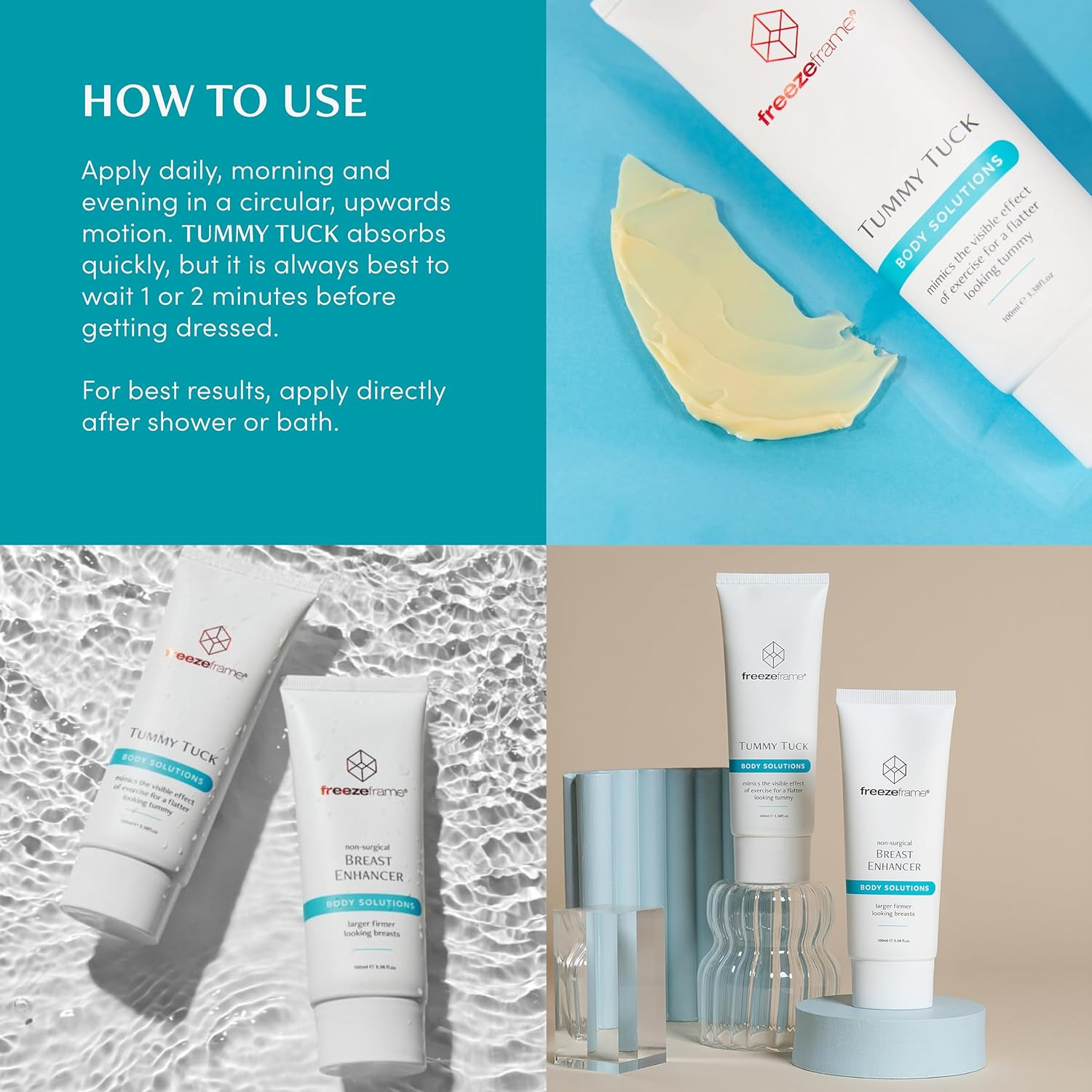 Freezeframe - Tummy Tuck, Clinically Proven Skin Tightening Cream for Women, with Powerful Marine Actives, Skin Firming Body Cream, Fragrance Free (100Ml) image number 4