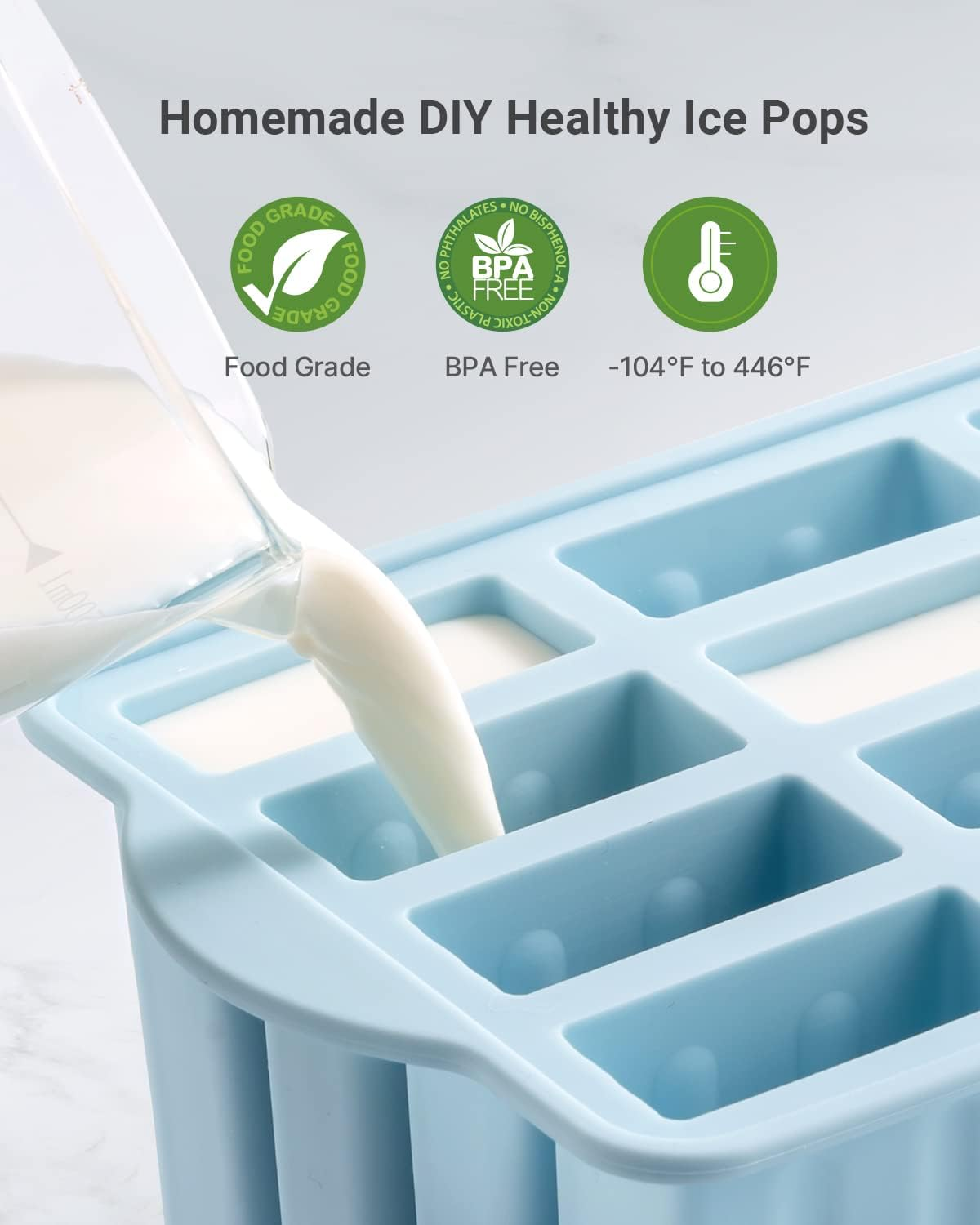 Silicone Popsicles Moulds, 12-Cavities Popsicle Moulds for Kids Adults Food Grade Popsicle Maker Mold Set Bpa-Free Ice Popsicle Molds Homemade Ice Pop Maker with Popsicle Sticks and Cleaning Brush image number 2