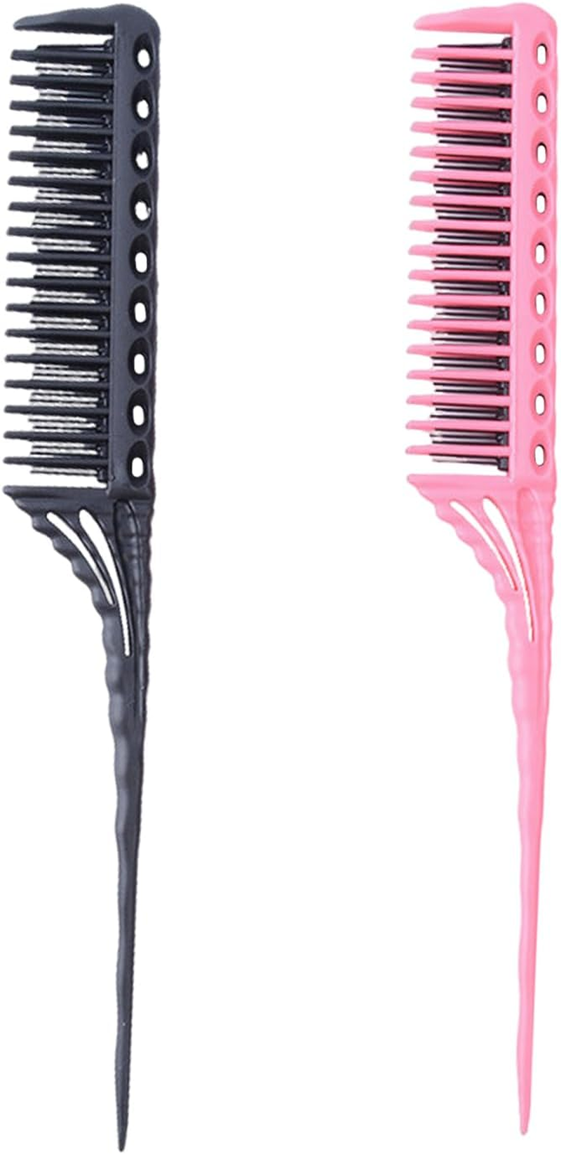 2-Piece Disc Hair Comb, Hairdressing Comb with Dense Tooth Design, Three-Row Hair Comb, Antistatic Hair Comb, Pointed Tail Comb Only for Women (Black, Pink)