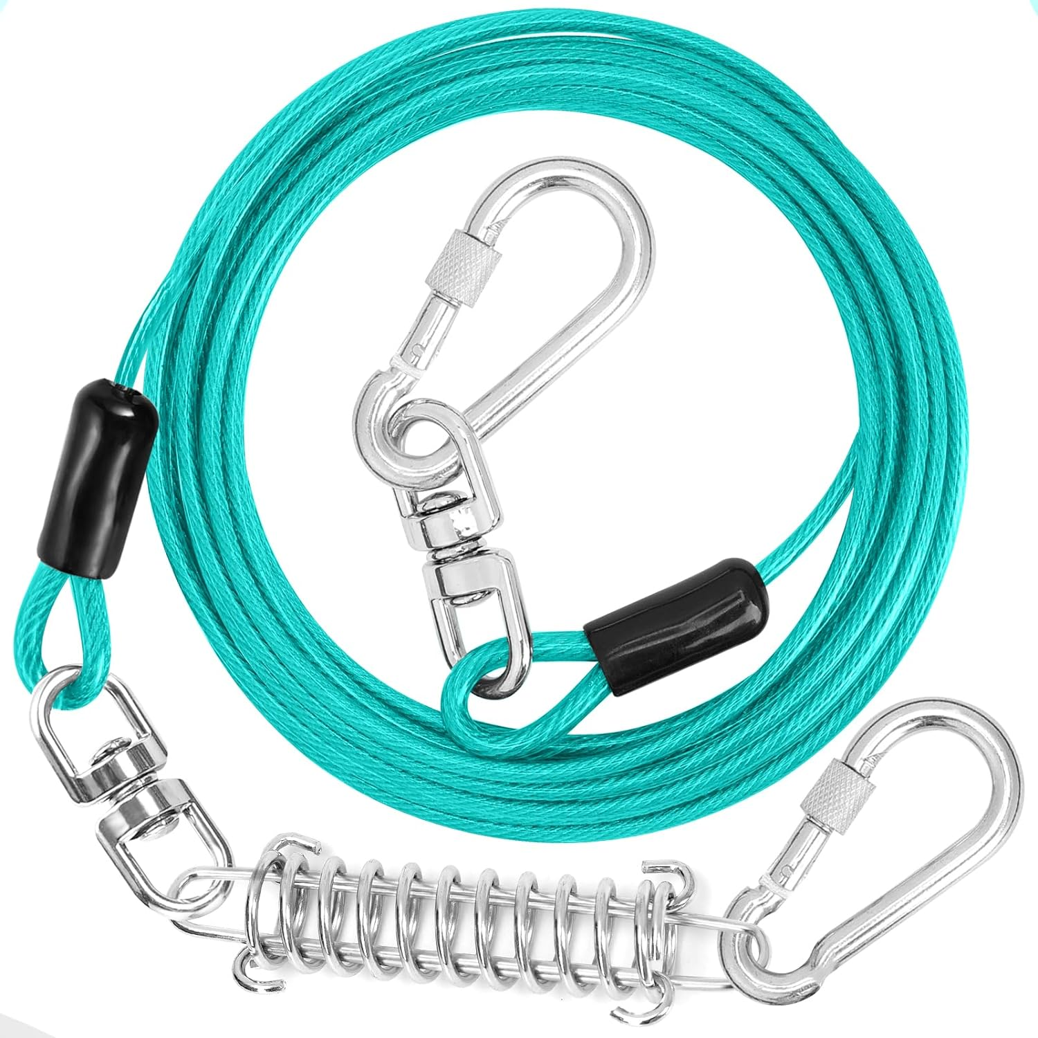 Jenico Dog Tie Out Cable, 10/15/20/30/40/50/70/100/150FT Dog Runner Cable with Swivel Hook and Shock Spring, Dog Leash Run Tether for Yard Outdoor and Camping,For Small to Medium Pets up to 500 LBS image number 5