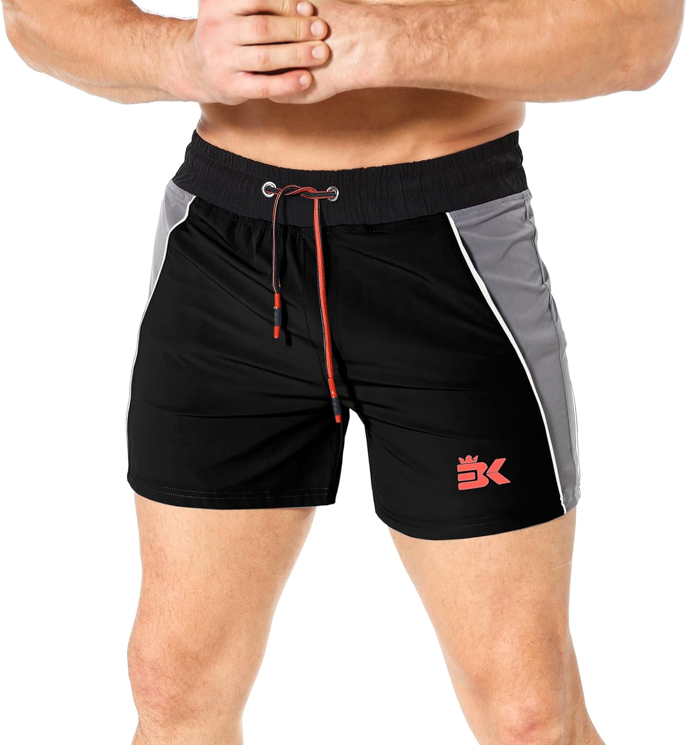 BROKIG Men'S Gym Sport Shorts, Lightweight Workout Fitness Running Shorts 5" Quick Dry Exercise Bodybuilding Shorts Zip Pocket image number 3