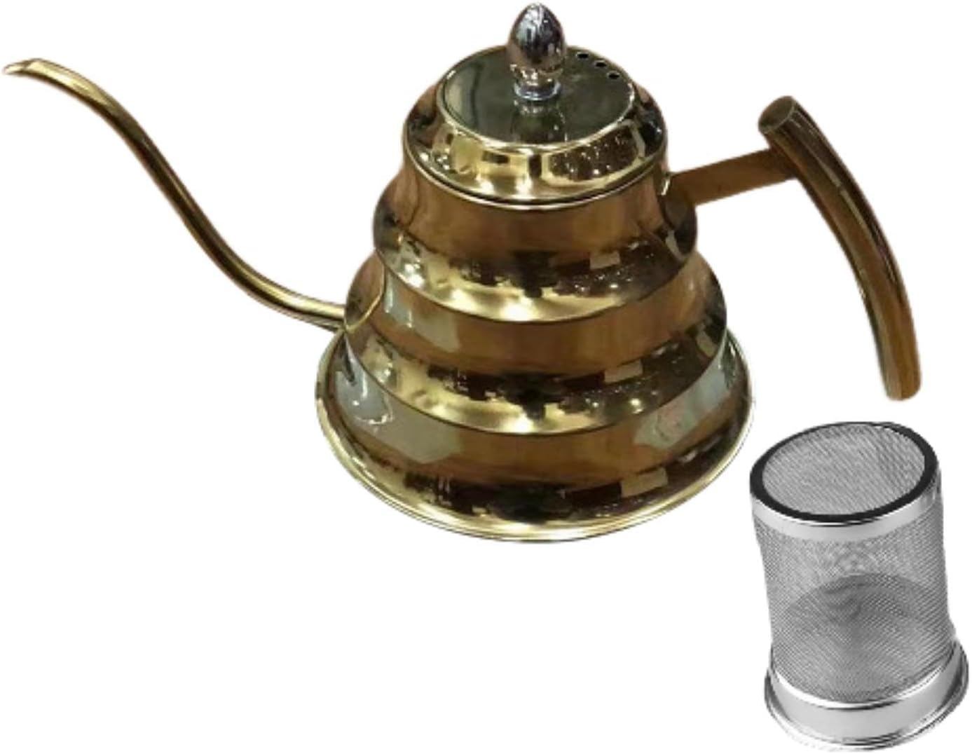 AFXGUSD Coffee Kettle Stainless Steel Gooseneck Drip Kettle Pour over Filtered Teapot Long Spout Pot for Tea Espresso Suitable for Gift Giving Home, Gold