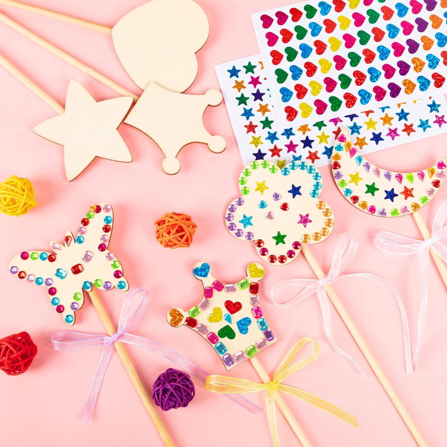 40Pcs Princess Fairy Wand Kit, Wooden DIY Fairy Wand Making Kit for Girls, Fairy Wand for Birthday Gifts Party Supplies image number 1