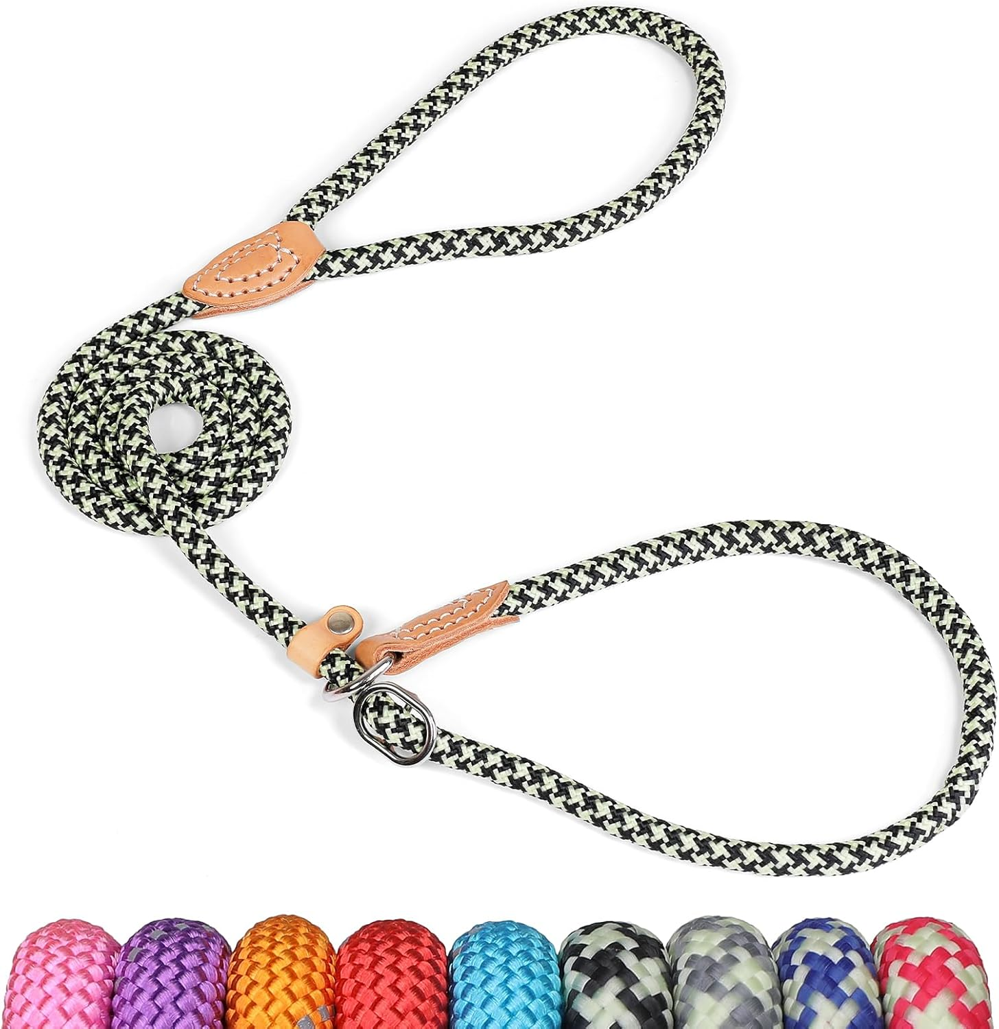 Grand Line Reflective Climbing Rope Slip Lead Pets Leash for Small, Medium, Large and Extra Heavy Dogs and Cats - 5 Ft Long