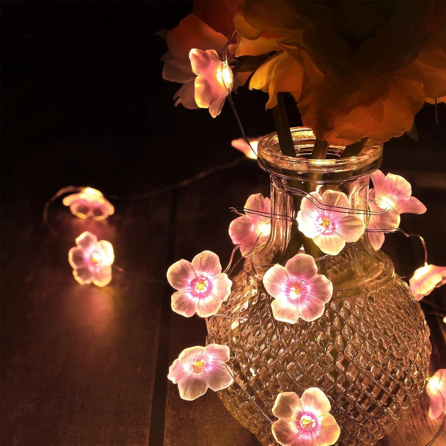 Goldrock LED Fairy Lights Cherry Blossom Decoration, 2 M 20 LED Cherry Blossom Lights, Fairy Lights Flowers Indoor Battery Pink, Kawaii Japanese Decoration, Cherry Blossom Fairy Lights for Spring image number 1