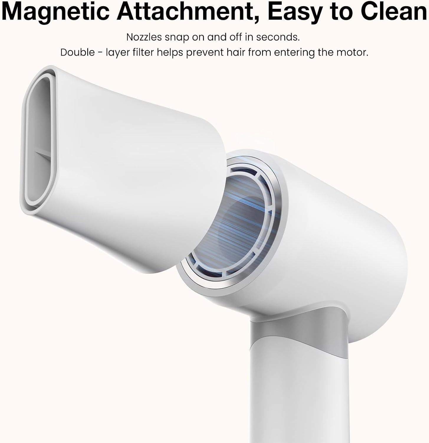 Lytify Lightweight Ionic Hair Dryer &ndash; Ultra-Quiet, Compact & Stylish Everyday Dryer for Smooth, Frizz-Free Hair, Quick-Dry Design with Magnetic Nozzle &ndash; Pearl White (AU Version) - White image number 2