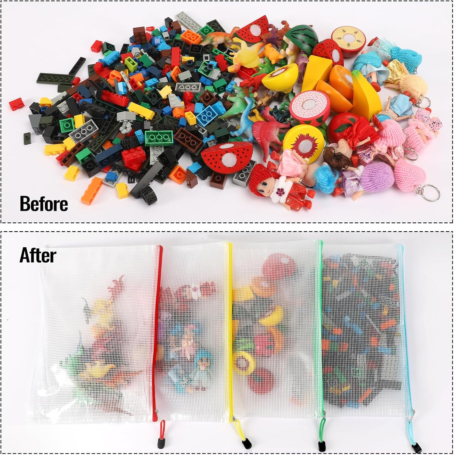 EOOUT 32Pcs Mesh Zipper Pouch Bags, Mesh Bags with Zipper, Zipper Pouch for Organizing, Letter Size, A4 Size, for Office Supplies, Puzzles image number 5