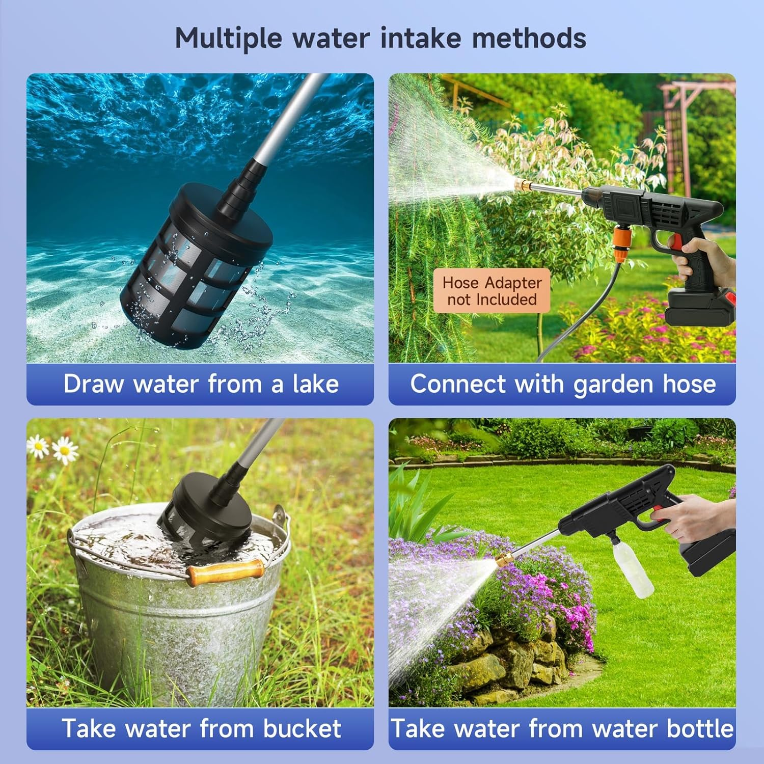 Cordless Electric Pressure Washer 15000 Mah Battery+2 Nozzles, Battery-Powered Copper Motor, Portable Pressure Washer Kit for Cars Boats Home Garden+2 Batteries+5M Pipe image number 2