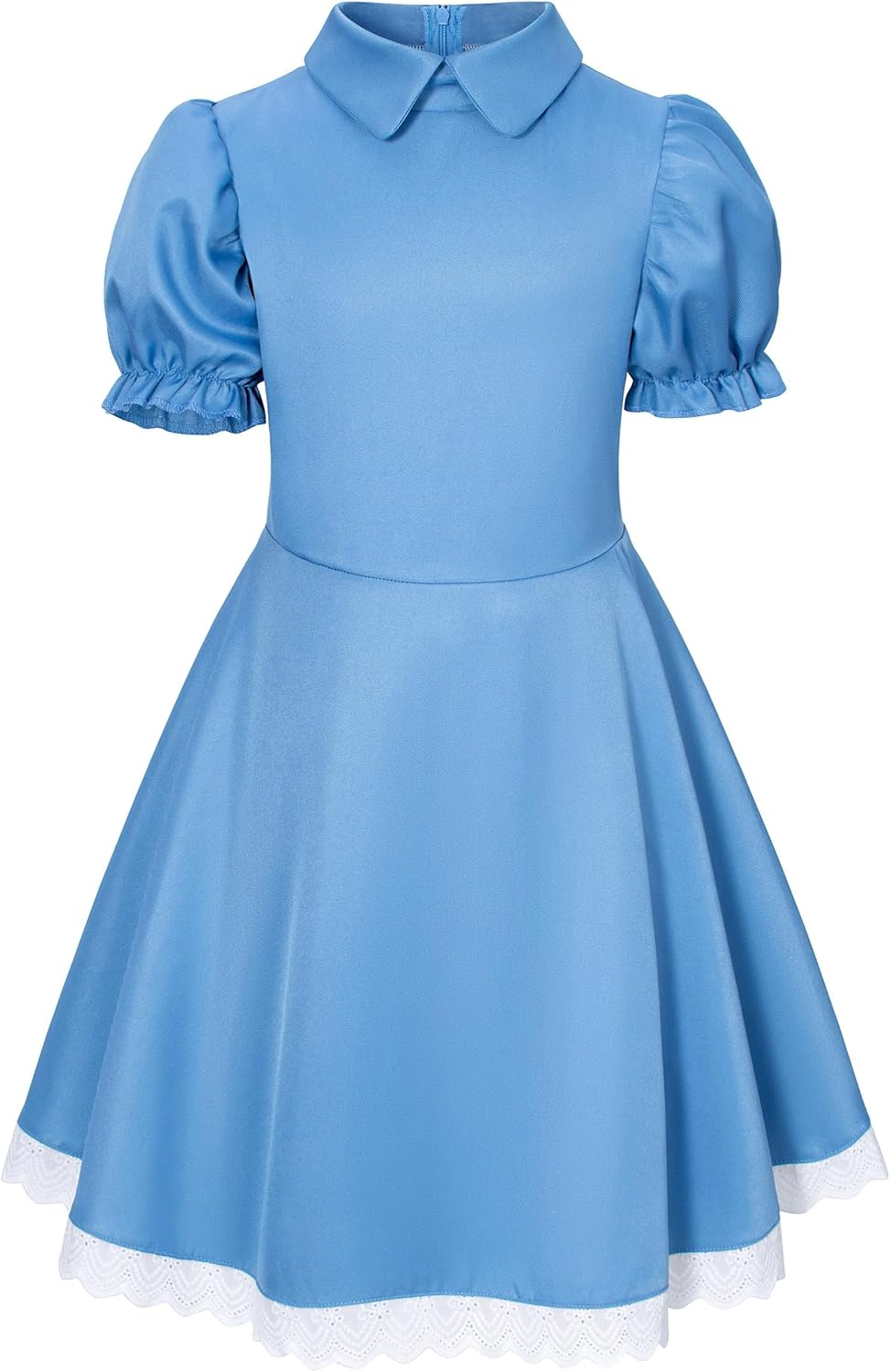 Irtysh Girl Blue Dress White Apron Halloween Cosplay Costume with Bow Hair Band Stockings Set image number 4