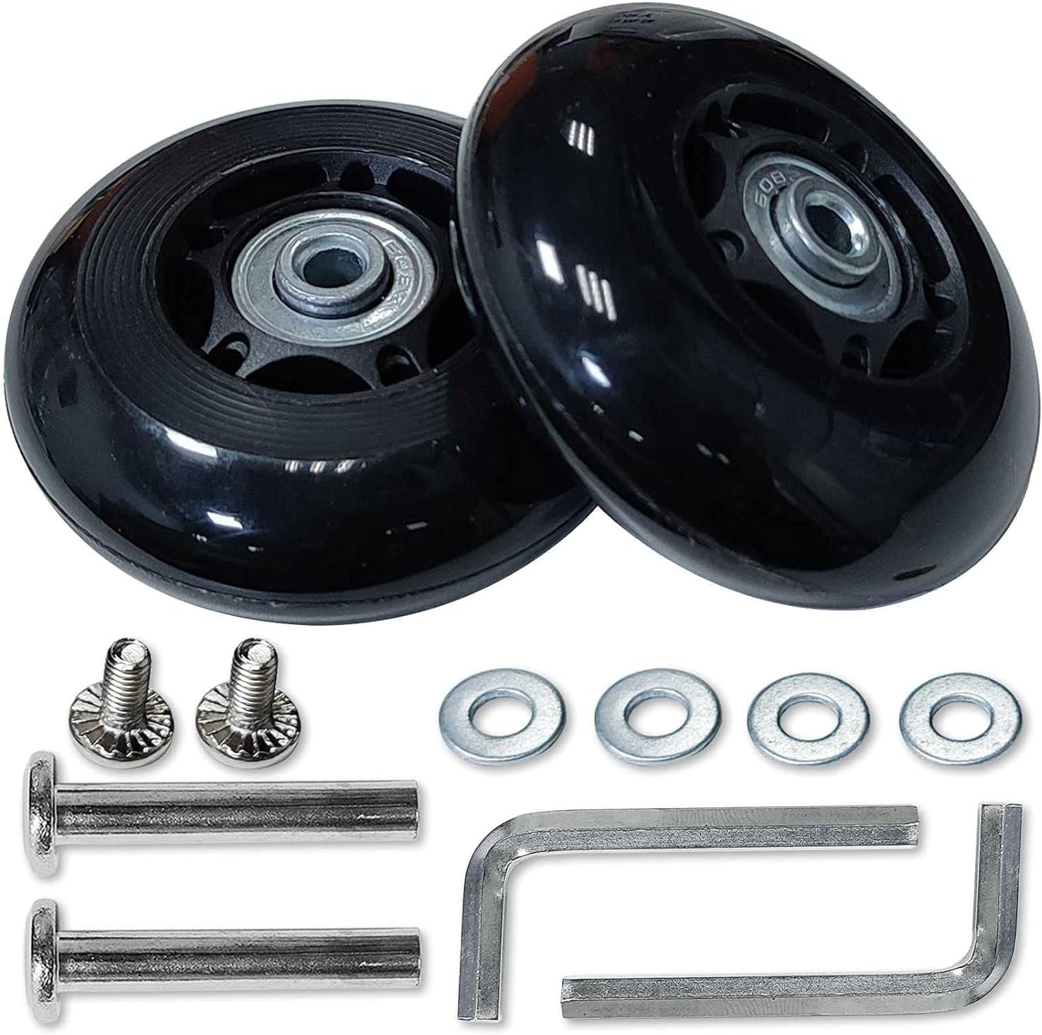 Luggage Suitcase Replacement Wheels 360 Spinner Wear Resistant Rubber Caster Deluxe Repair Tool Kits with Metal Bearings Axles M6 X 36Mm, Black, 60Mm X 18Mm X 6Mm, 2Pcs image number 1