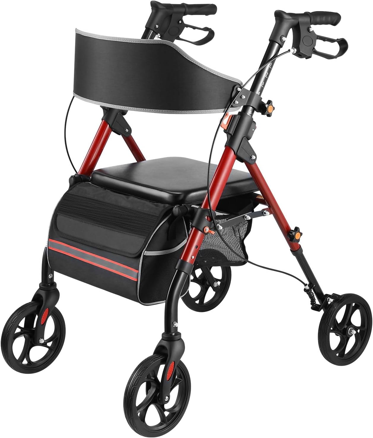 GENKI Aluminum Rollator Walker with Seat 4 Wheel Seniors Elderly Lightweight Walking Mobility Trolley Folding Wheelchair Rolling Frame Storage