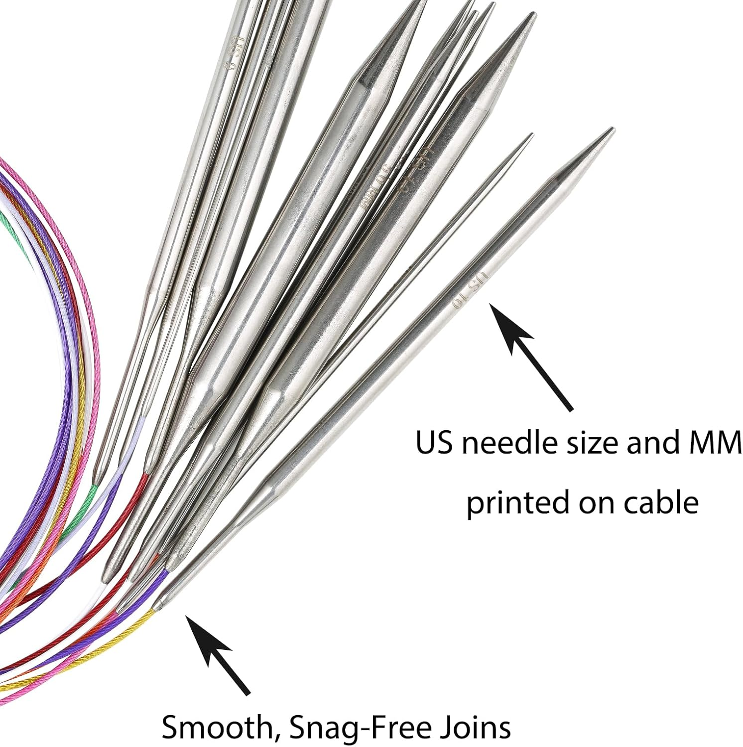 9Pcs 100Cm Circular Knitting Needles Set, Size 3.5Mm, 4Mm, 4.5Mm, 5Mm, 5.5Mm, 6.5Mm, 8Mm, 9Mm, 10Mm, Stainless Steel Metal Circular Needle with Flexible Smooth Joints for Blankets, Sweaters, Shawls, Hats, Scarf Knitting for Beginners image number 4