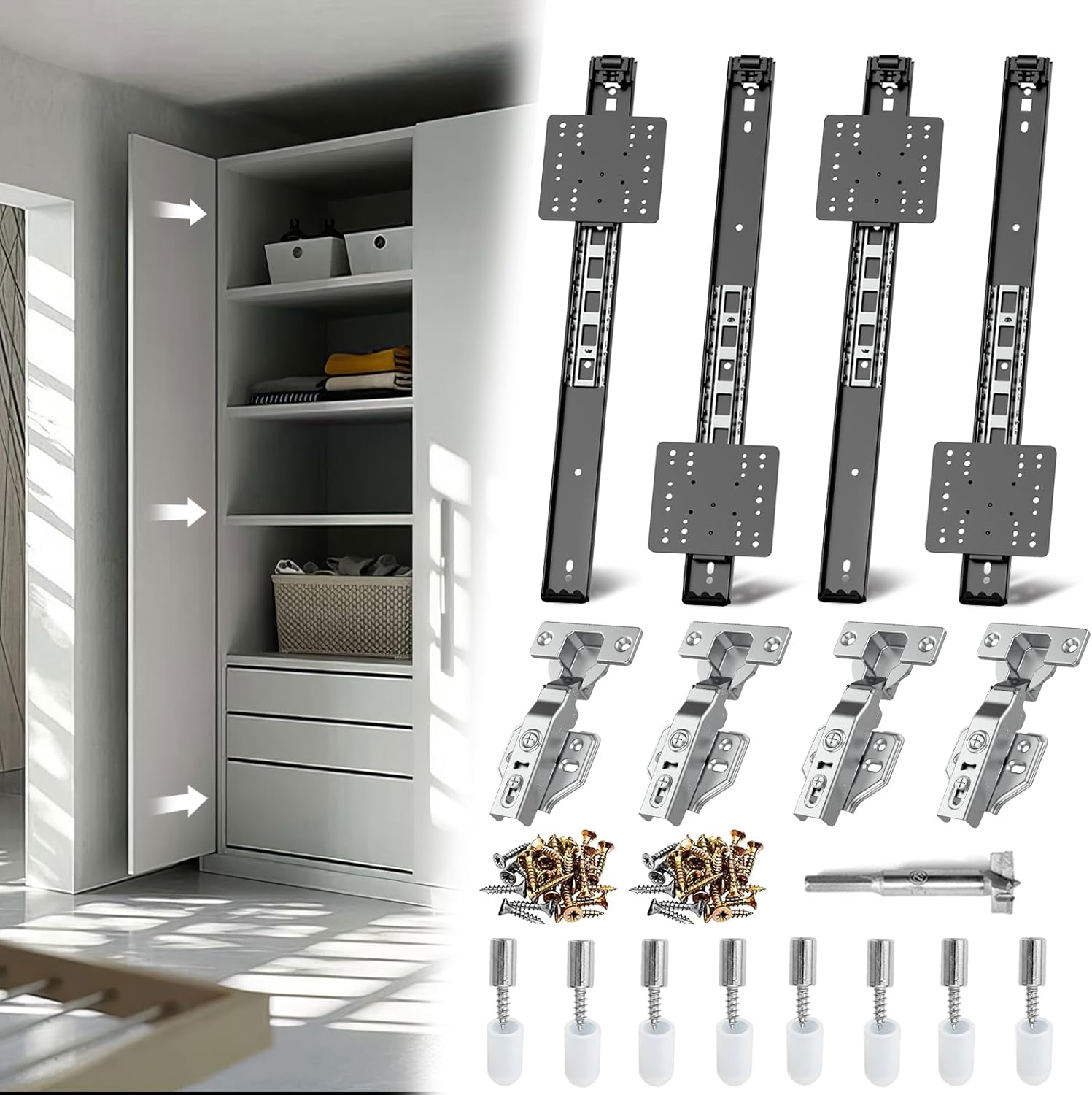 Lipshome Pocket Door Slides, Pivot Door Slide Hardware Inset,Cabinet Pocket Door Hardware Kit Fit for Inset Door,Cabinet Door (16 Inches, Pieces, 4) image number 4