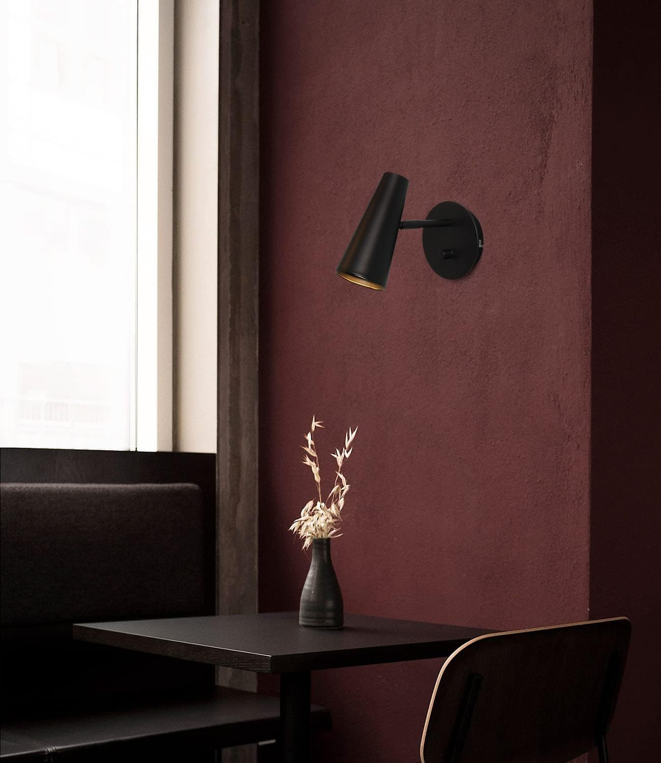 DAWALIGHT Dimmable Wall Light with Switch GU10 LED Warm White Dimmable 5 W Single Wall Lamp Indoor Adjustable Wall Lights for Reading Bedside Table Bedroom Corridor, Aluminium, Black