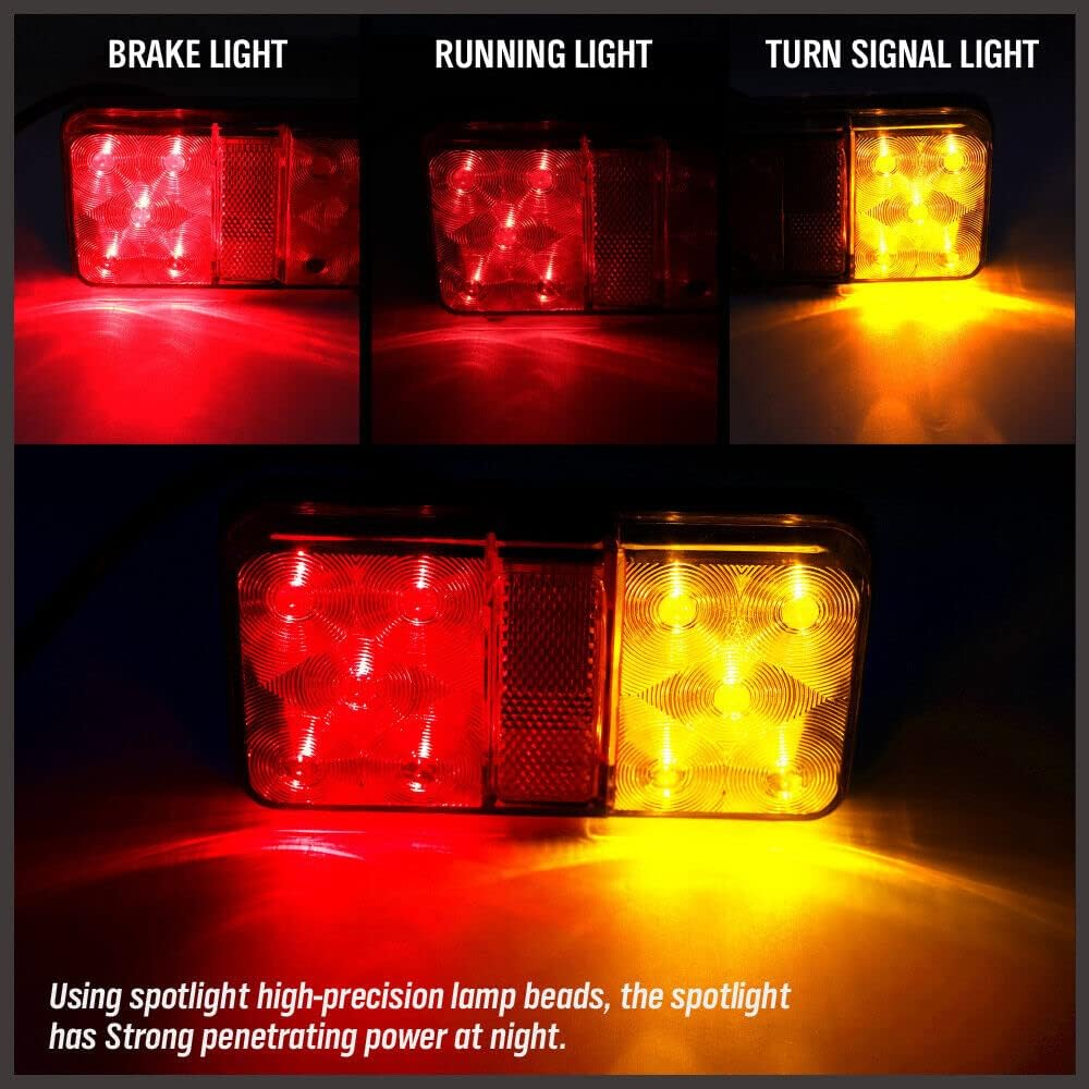HORUSDY 4-Pack Tail Light Kit, Waterpoof 10-Led Brake Light Turning Indicator / 8M 5-Core Trailer Wire / 7-Pin Flat Male Trailer Plug for 12V Trailer, Caravan, Ute