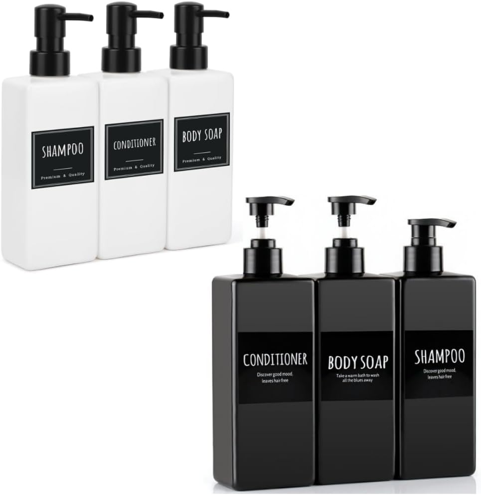 DACUAN Hand Soap Dispenser, 6 Pcs 500Ml Shampoo and Conditioner Bottles, Empty Pump Bottle Dispenser, Bathroom Soap Dispenser Set with Printed Labels image number 6