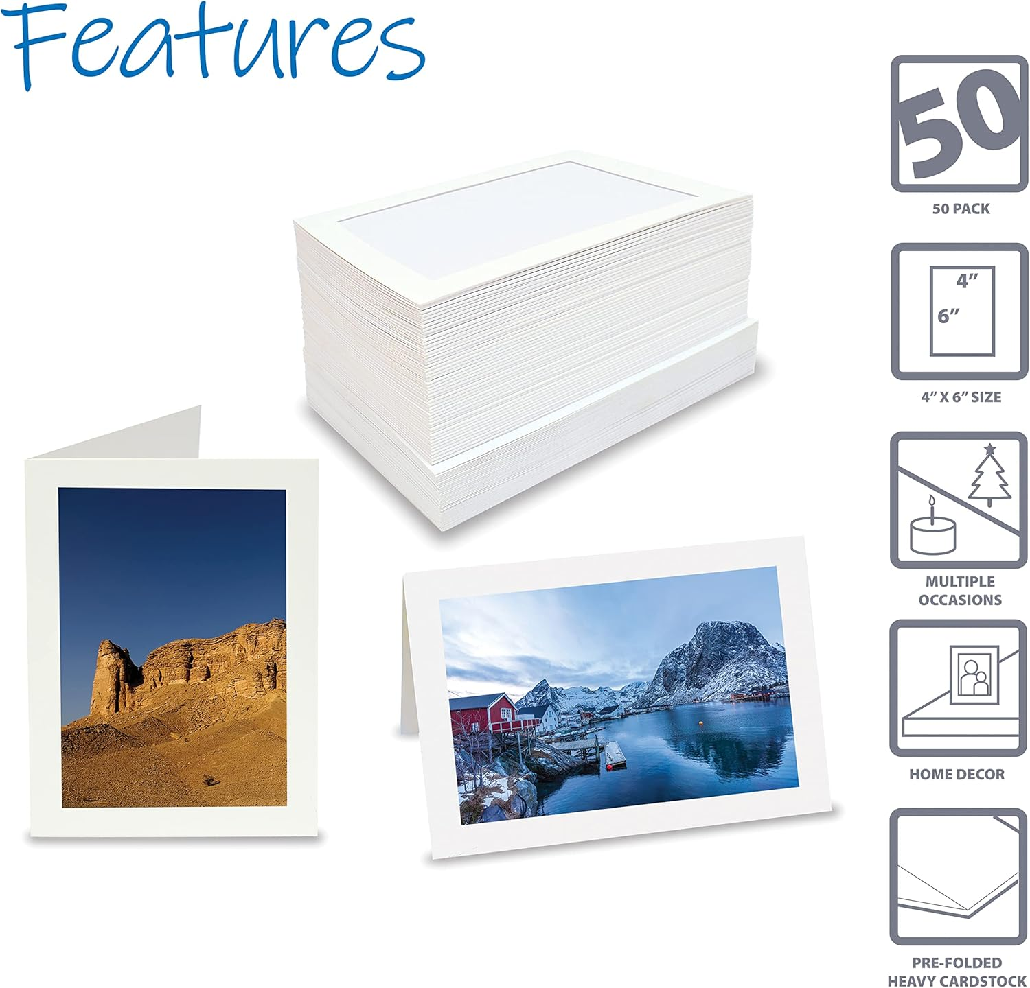 Better Office Products Photo Frame Note Cards for 4" X 6" Photos, 50 Pack, Photo Inserts with Envelopes (White, 50 Pack) image number 1
