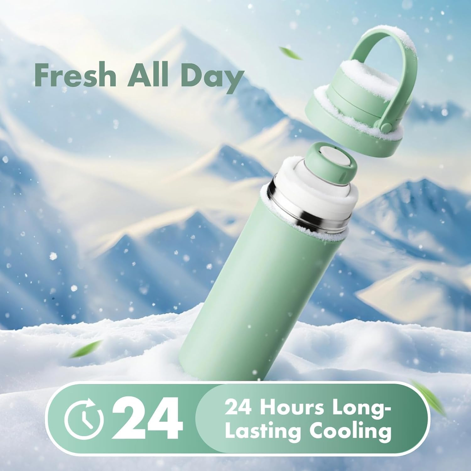 Portable Breast Milk Cooler for Outdoor,1500Ml Life Saver with 360&deg; Total Cooling for 24 Hours, Larger Capacity Travel Breastmilk Chiller with 2Pcs Baby Bottles for Breastmilk Storage, Green image number 2