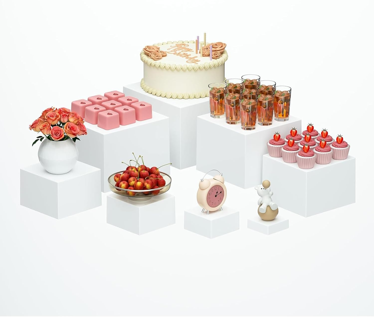 8 Pack White Acrylic Boxes for Display as Buffet Risers and Stands, Food Risers for Party, Table, Cupcake, Candy, Brunch, Jewelry, Decor (White)