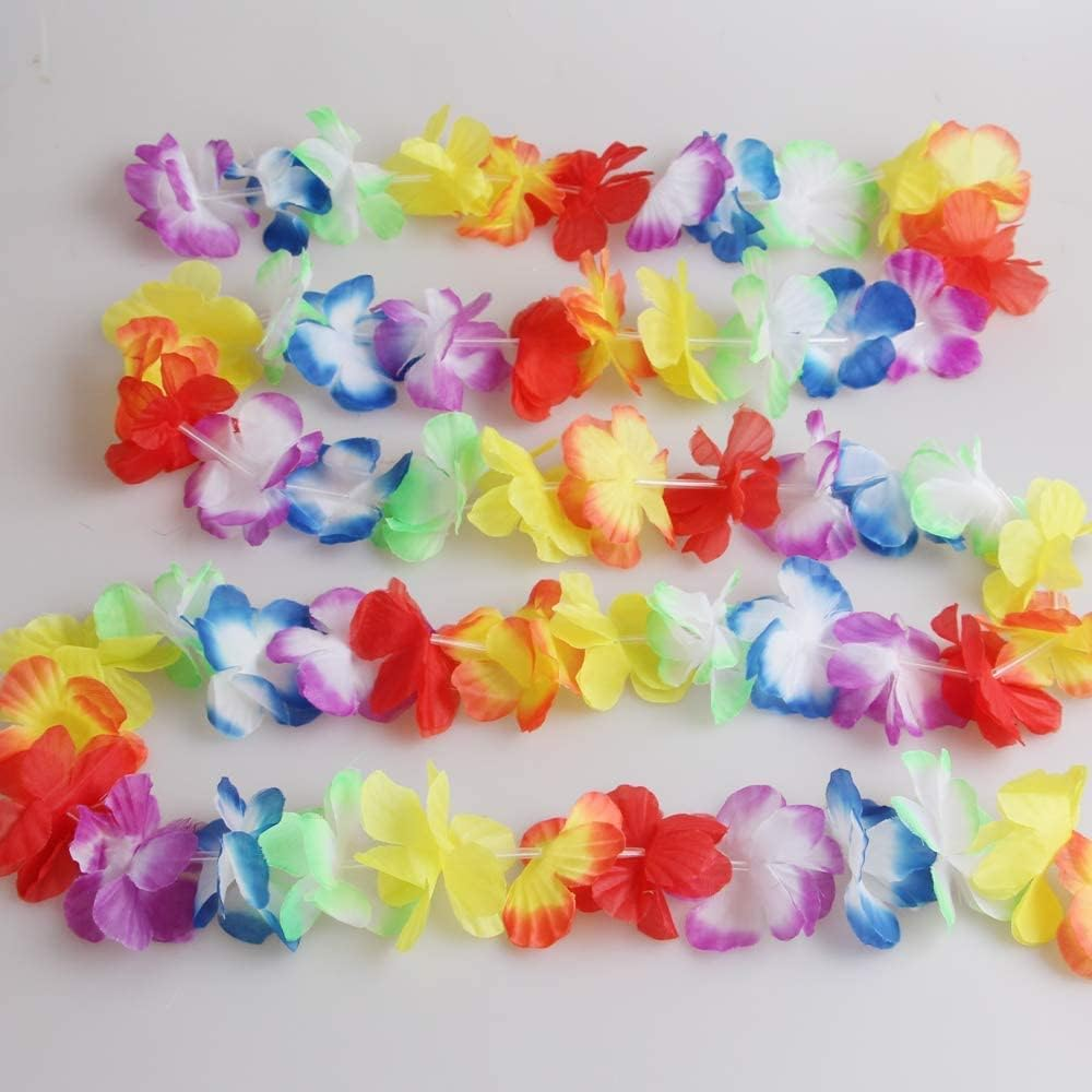 4 Pack 10 Feet (3M) Hawaiian Luau Party Garland Tropical Flower Lei Garland Party Decorations for Indoor Outdoor Multicolor Silk Straight Hawaiian Bunting image number 4
