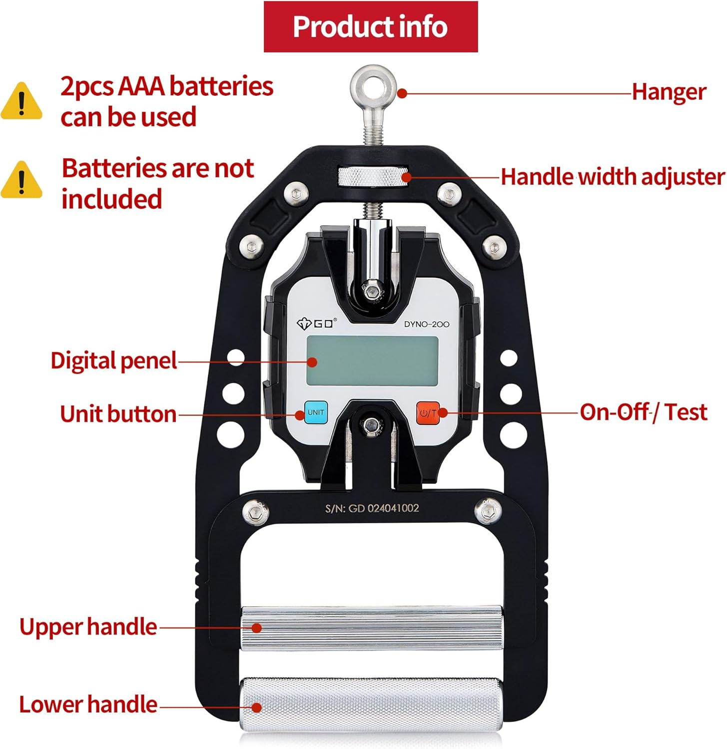 (NEW) GD DYNO-200 Digital Hand Dynamometer Grip Strength Measurement Electronic Hand Grip Strength Tester Grip Strengthener Hand Exerciser 200 Kg image number 4