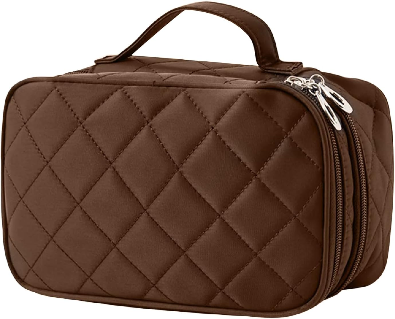 2 Layer Makeup Bag Organizer, Portable Travel Toiletry Bag, Large Capacity Make up Bag with Brush Compartment and Makeup Mirror, Multifunctional Cosmetic Bags for Women Travel Cosmetic Storage image number 6