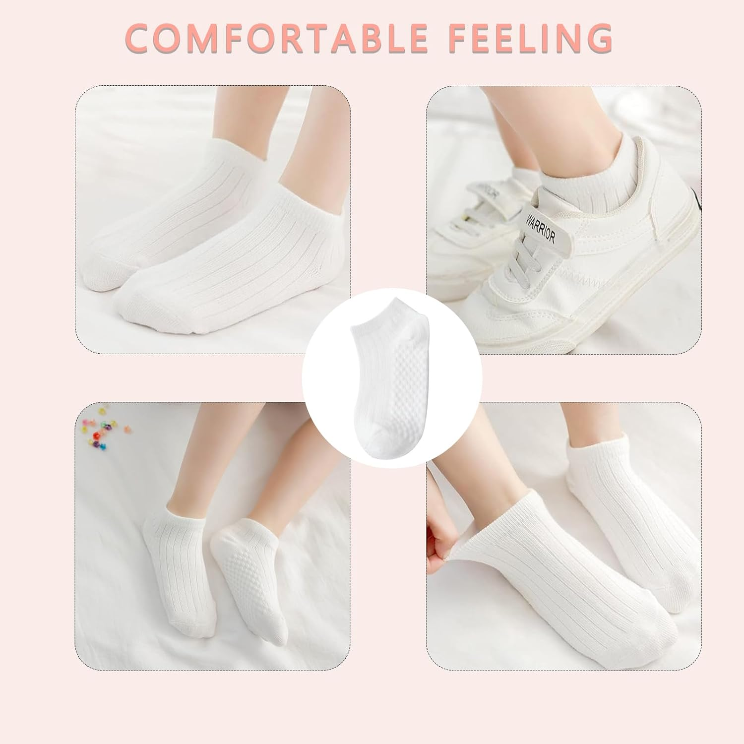 Checkzed 5 Pack Baby Mesh Thin Socks， Cotton Low Cut Kids Toddler， Wrap Ankle Socks，Soft White Non Slip Socks for Girls or Boys，Comfortable Children'S Sports Socks image number 3