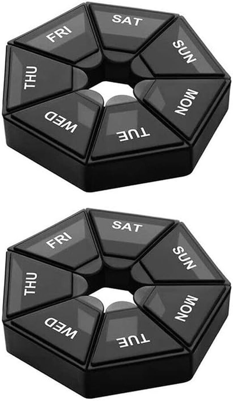 2PCS 7Day Pill Box Medicine Storage Tablet Container Case Organizer Dispenser, Durable PP Plastic, Easy-To-Read Date Labels, Portable 3.27X3.27X0.67 In