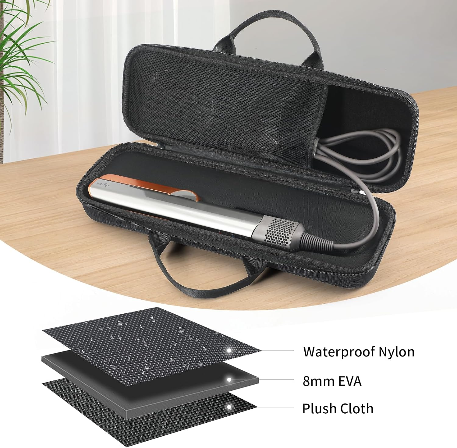 Travel Carrying Case for Dyson Airstrait HT01 Hair Straightener Hard Protective Case Storage Bag Layer Hair Accessories Tools Orgnizer (Black) image number 6