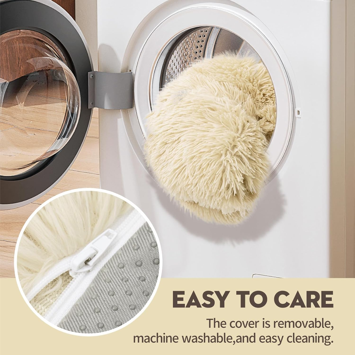 Mewoo Pet Bed for Cats & Small Dogs, Washable Puppy Sleeping Bed Cat Couch Pet Sofa Bed, Soft Calming Cat Sofa Beds for Indoor Cats Anti-Slip Bottom (Beige) image number 2