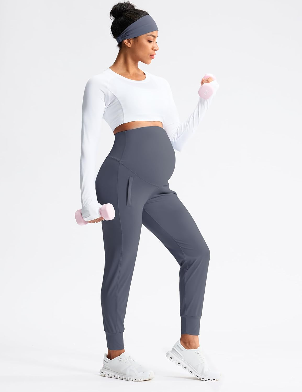 Mama Land Maternity Joggers with Pockets over the Belly Buttery Soft Pregnancy Pants for Yoga & Activewear image number 5