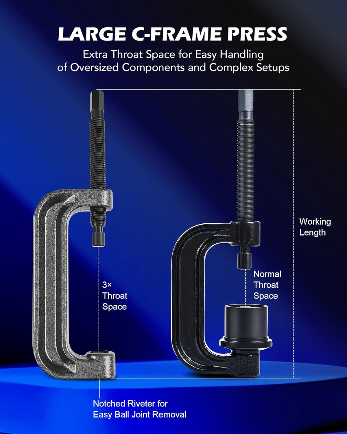 Orion Motor Tech Ball Joint Press Kit, C Frame Press for Ball Joints, U Joints, Brake Anchor Pins, and Wheel Studs, U Joint Removal Tool Set with C Frame Press and 2 Screws for Joint Replacement image number 6