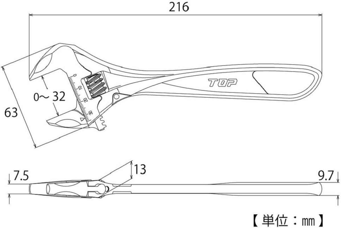 TOP (TOP) Hypermonki ZERO HM-32 Wide Monkey Wrench, No Rattle, Mouth Opening, 0.04-1.3 Inches (0-32 Mm), Equipped with No Rattle, Monkey Wrench image number 4
