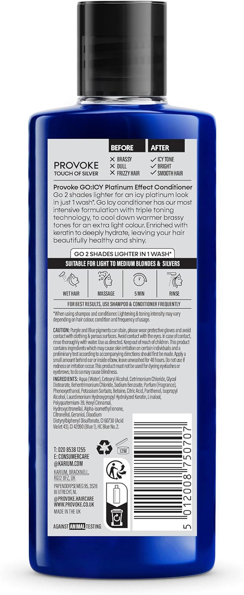 Provoke Touch of Silver Go Icy Conditioner 200Ml, Icy Platinum Look in Just 1 Wash, Triple Toning Technology, Cool down Warmer Brassy Tones for an Extra Light Colour, Enriched Keratin to Hydrate image number 1