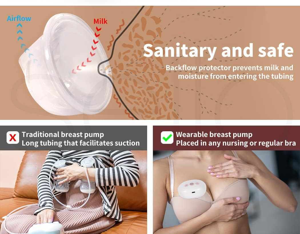 Portable Wearable Electric Breast Pumps : Quiet & Powerful Motor, Wireless, with 3 Adjustable Modes image number 2