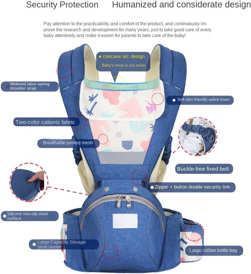Baby Carrier with Hip Seat,4 Season/All Seasons,Ergonomic, Convertible, Adjustable Baby Holder Carrier 3-In-1 Ergonomic Infant Carrier Soft Baby Holder 3 to 36 Months (Blue) image number 5