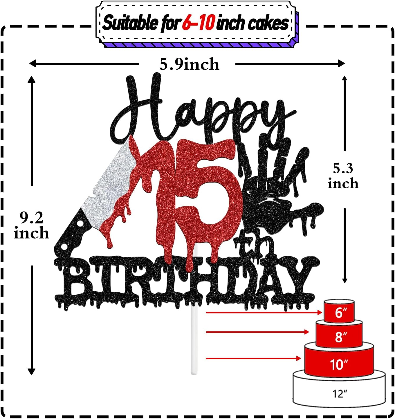 Tivurcia Happy 15Th Birthday Cake Topper, Zombie Bloody Friday Birthday, Have a Killer Birthday Cake Decor, Halloween Horror Movie Themed 15Th Birthday Party Decorations Supplies image number 6