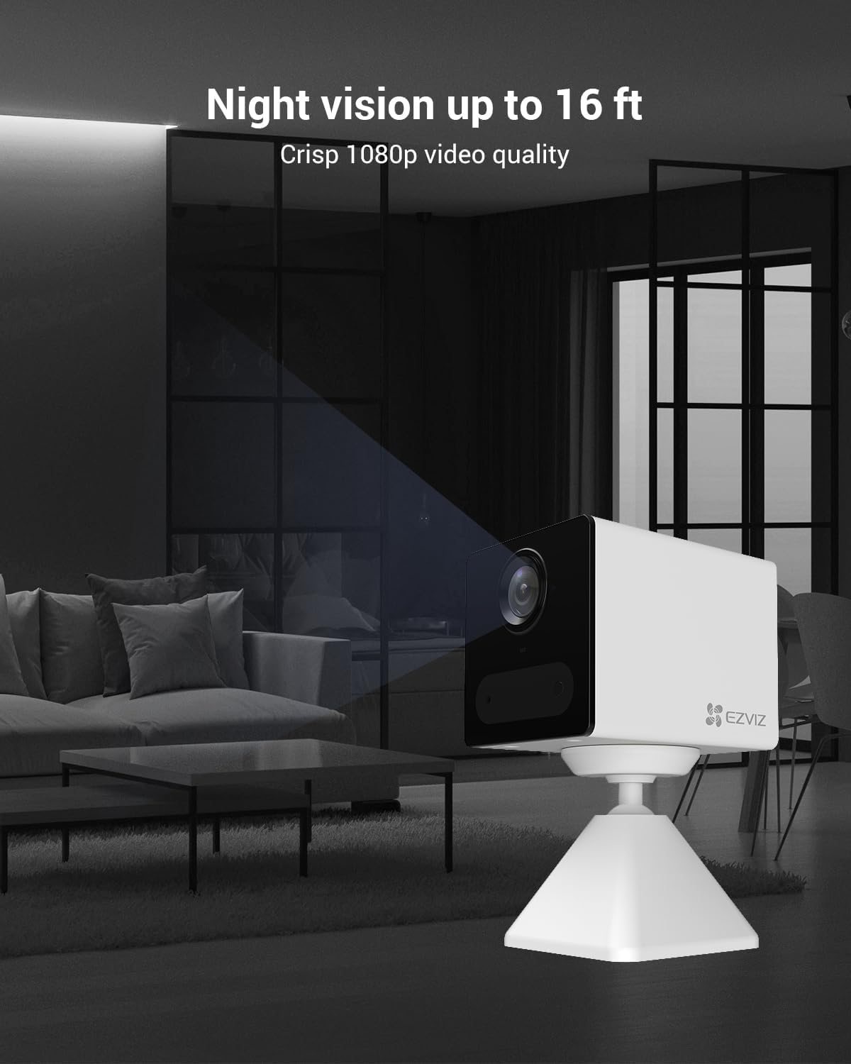 EZVIZ Wireless Security Camera, 1080P HD Indoor Wifi Battery Home IP Camera, Baby and Pet Monitor, PIR Detection, Night Vision, 2-Way Talk, Easy Install, 521G SD and Cloud Storage, Alexa, CB2 White image number 4