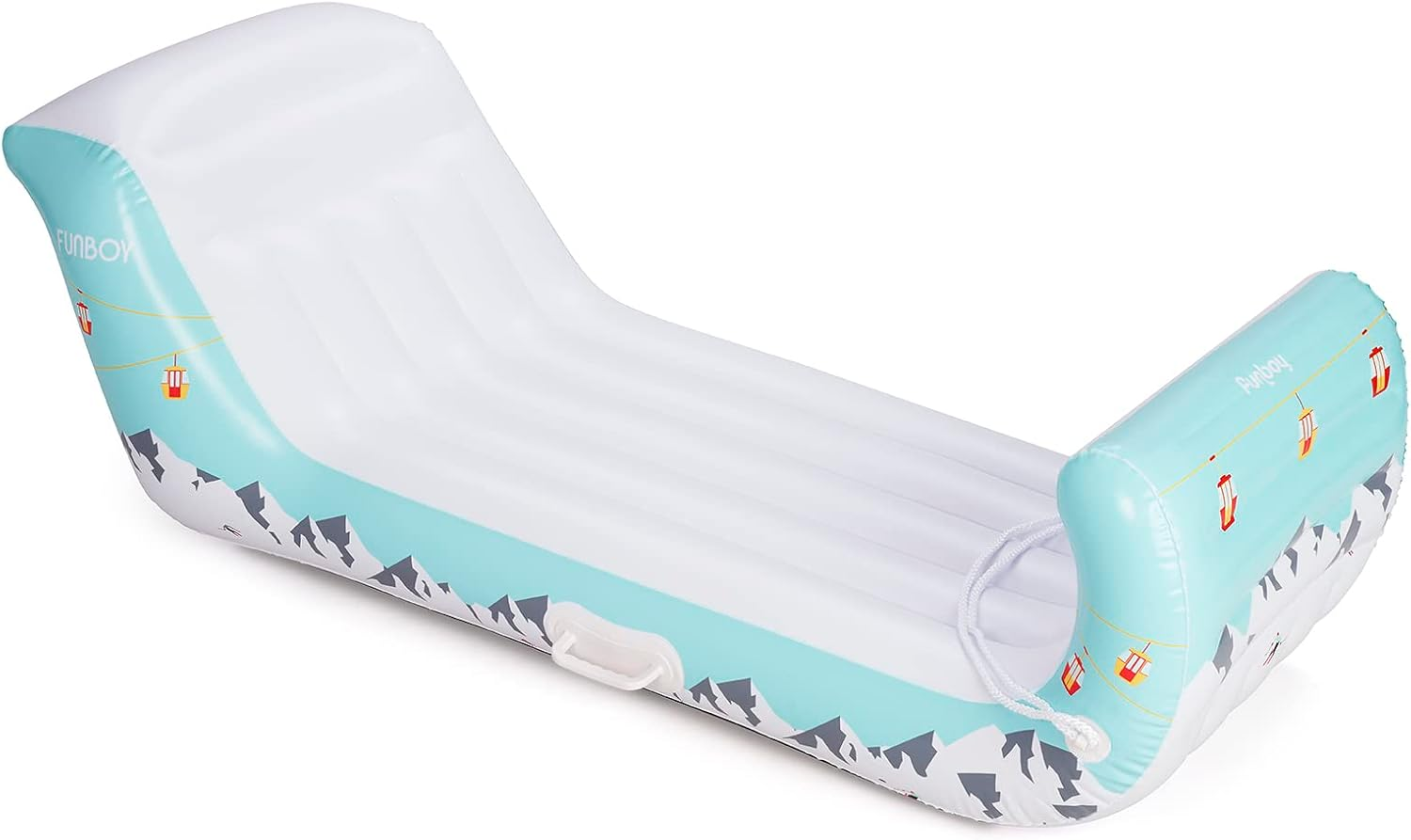 FUNBOY Inflatable Sleigh - Two Person Capacity Winter Snow Sled with Handles, Pull Rope, Rubber Base Tracks, Silver, Single