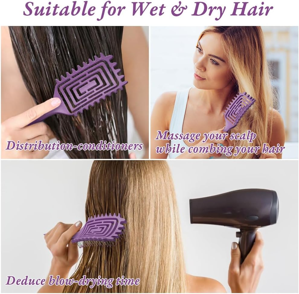 LOPHE Curl Hair Brush, Curl Detangler Brush, Hair Brush, Curl Styling, Curling Brush, Boar Bristle Hair Brush, Hair Brush for Detangling for Women (Purple) image number 3