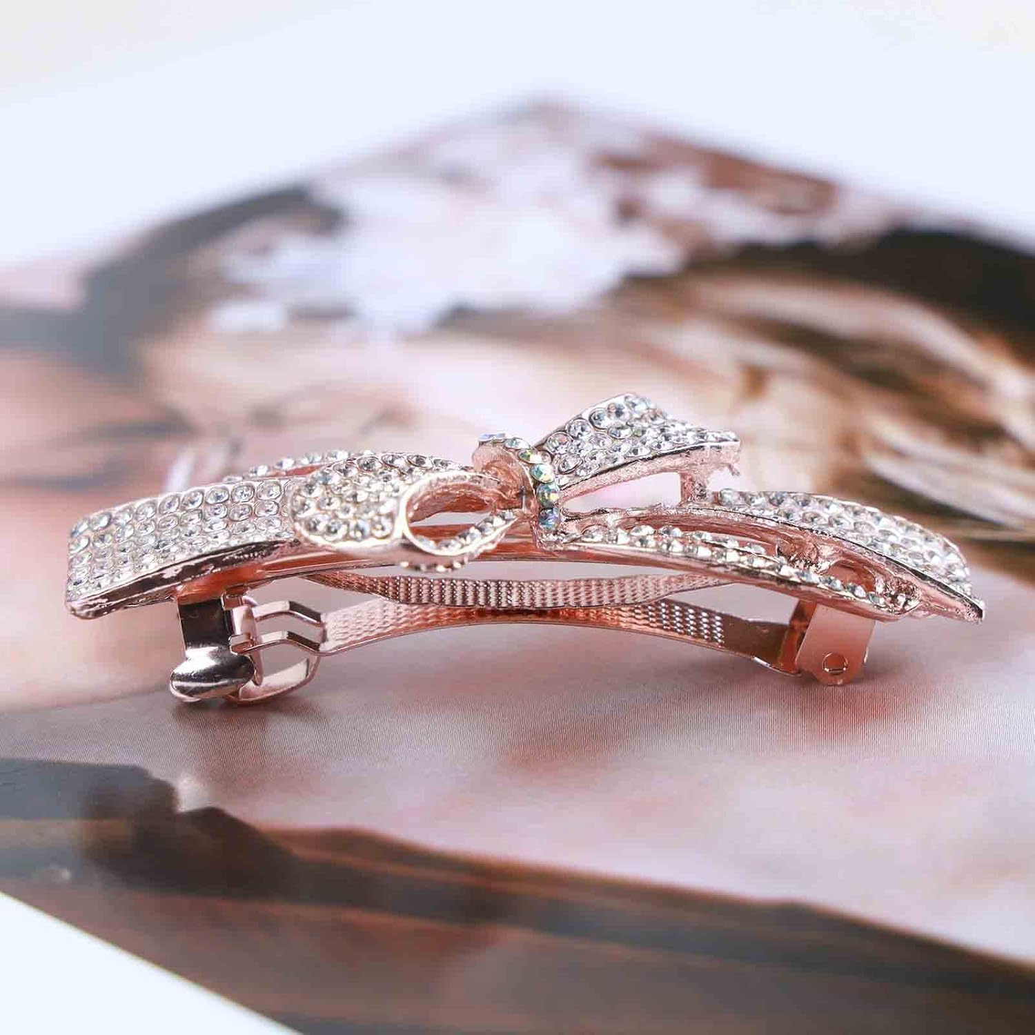 Tseenyi Rhinestone Wedding Hair Clip Bow Crystal Hair Clip Shiny Bridal Rhinestone Hair Clip Sparkling Bridal Decorative Headwear Accessories for Women and Girls (Gold Champagne) image number 2