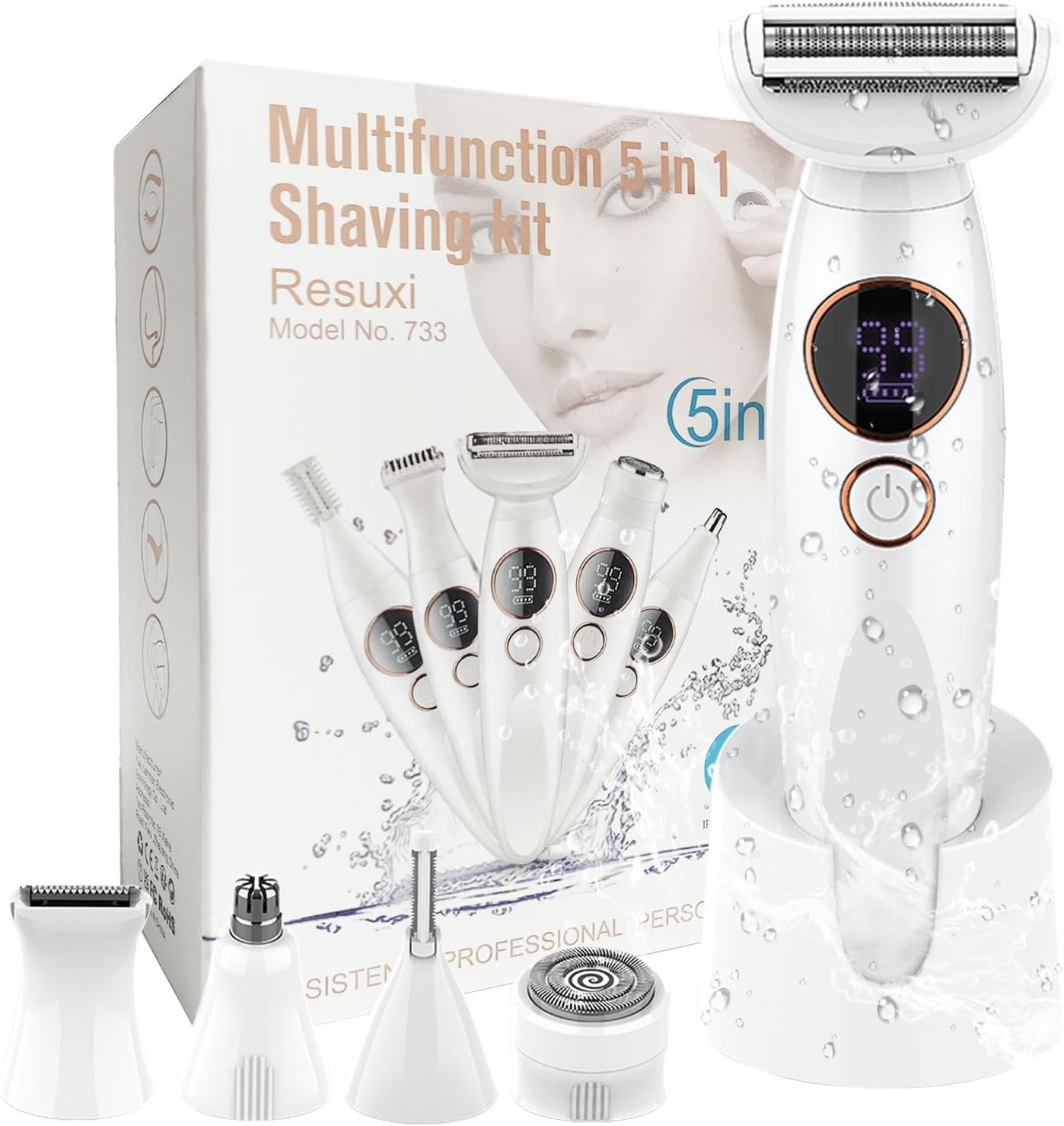 YLSD 5-In-1 Bikini Trimmer for Women, IPX7 Waterproof Electric Body Hair Remover with Eyebrows, Face, Bikini Line & Underarm Trimmer, Cordless Rechargeable Shaver Kit image number 3