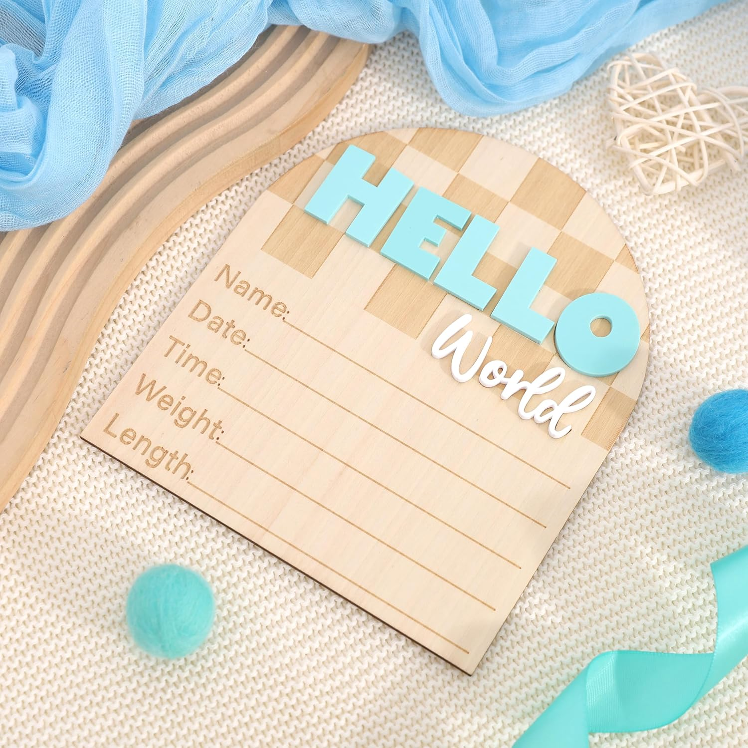 Racing Hello World Bulletin Board - Little Racer Birth Information Record,Fast Race Car Checkered Wooden Board, Newborn Milestone Announcement Sign,Hospital Nursery Racing Card Photo Props. image number 4