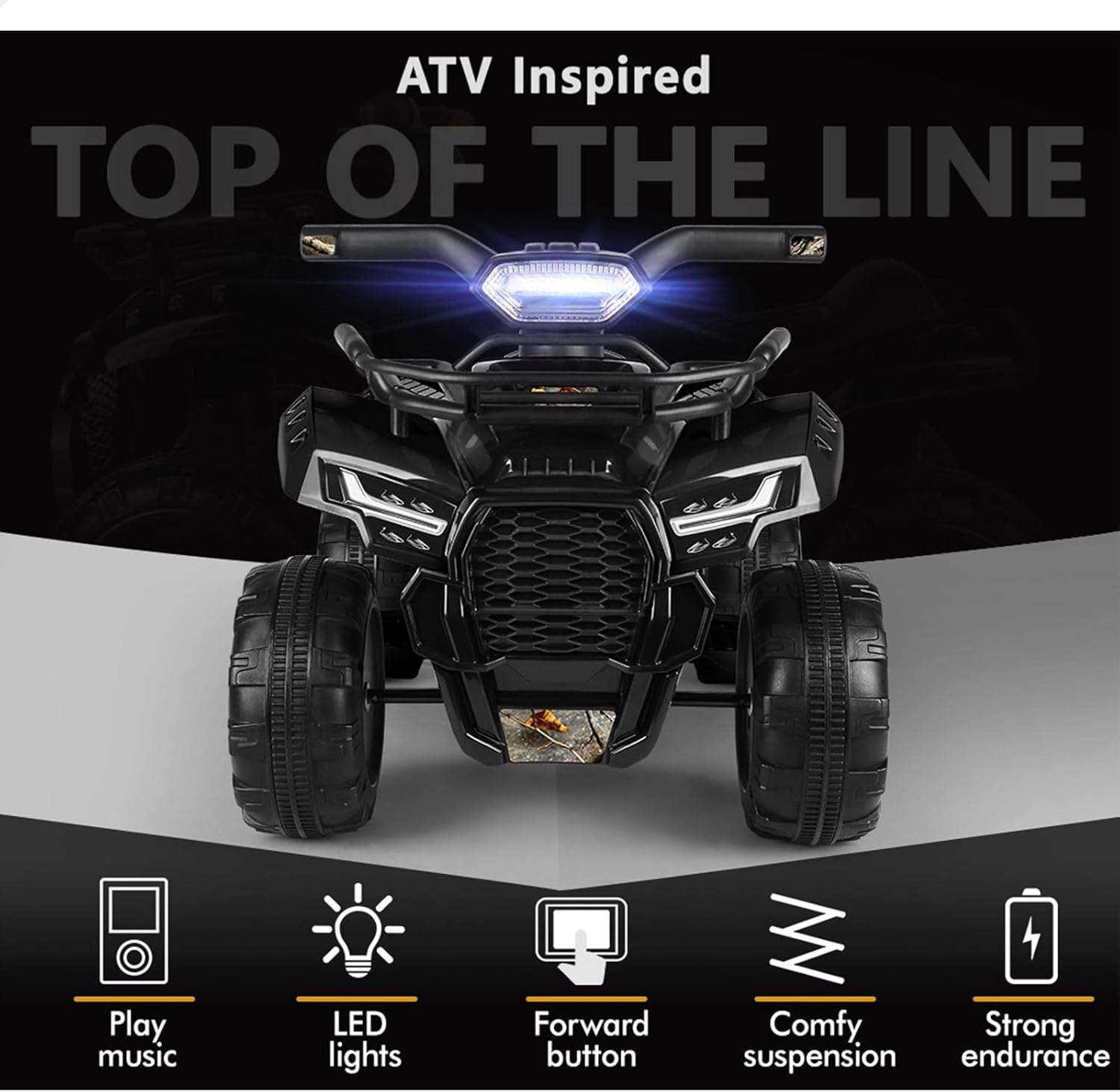 ALFORDSON Kids Ride on Car ATV 6V Motor, Quad Bike Car Eletric with Music Player, LED Lights, Ride-On Car Design All Terrain Vehicle SUV Toy, Black