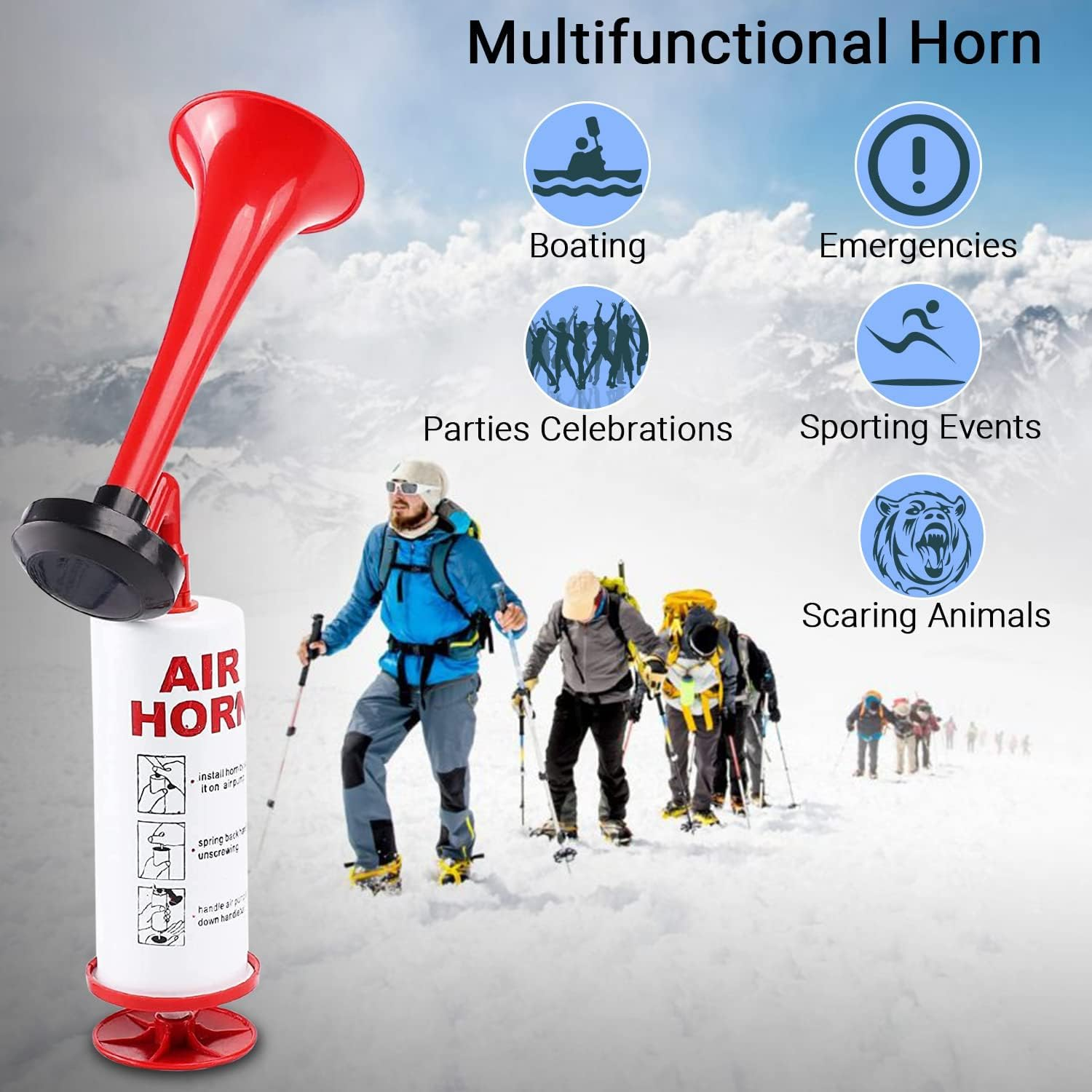 Portable Air Horn Pump Air Horn for Bear Dog Aluminum, ABS Loud Sound Hand Held Signal Horn Reusable Signal Safety Alarm Horn for Boating, Sports Events, Birthday Parties. image number 6