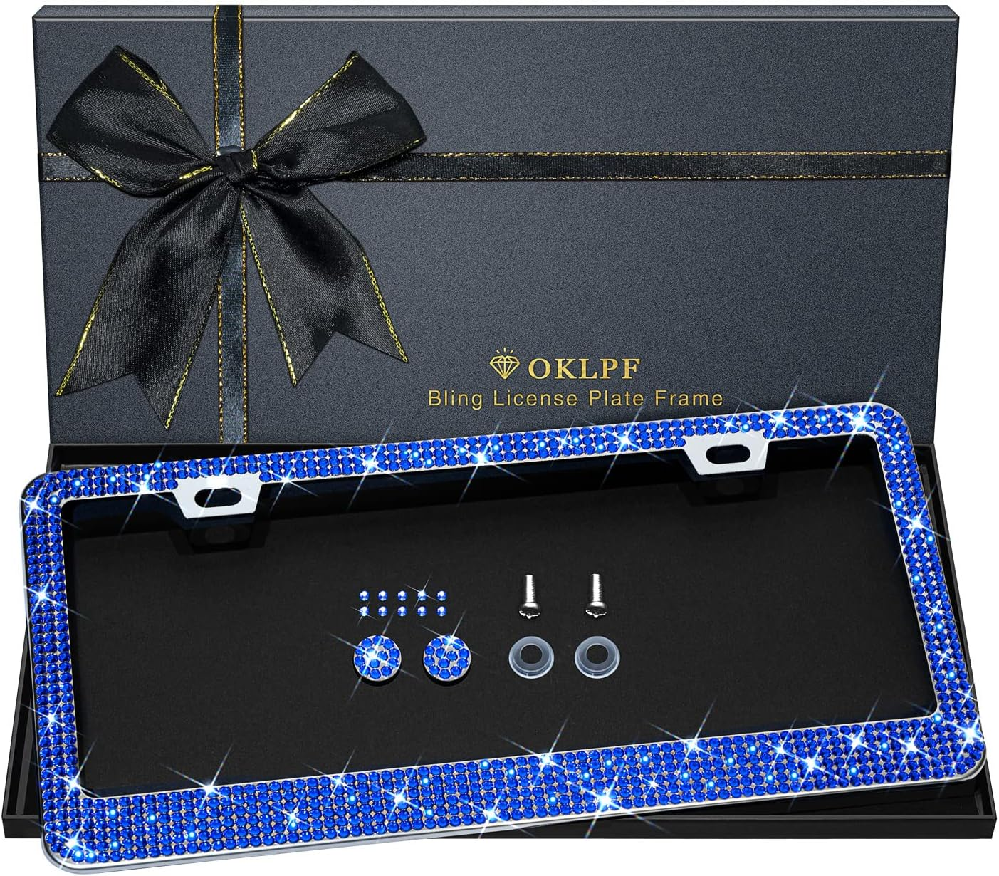 Bling License Plate Frame for Women, 1PCS Sparkly License Plate Frames| over 1200 Pcs 14 Facets Bedazzled Clear Glass Diamond Rhinestone Crystals W/Free Glitter Diamond Box (Champagne) image number 3