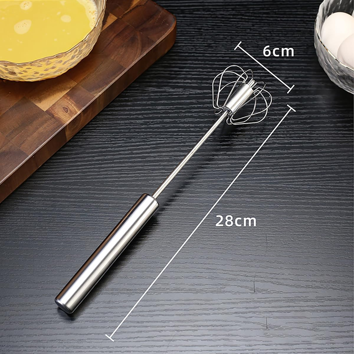 AIMALL Semi-Automatic Stainless Steel Whisk, Hand Push Egg Beater and Milk Whip Mixer, Available in Three Sizes image number 4