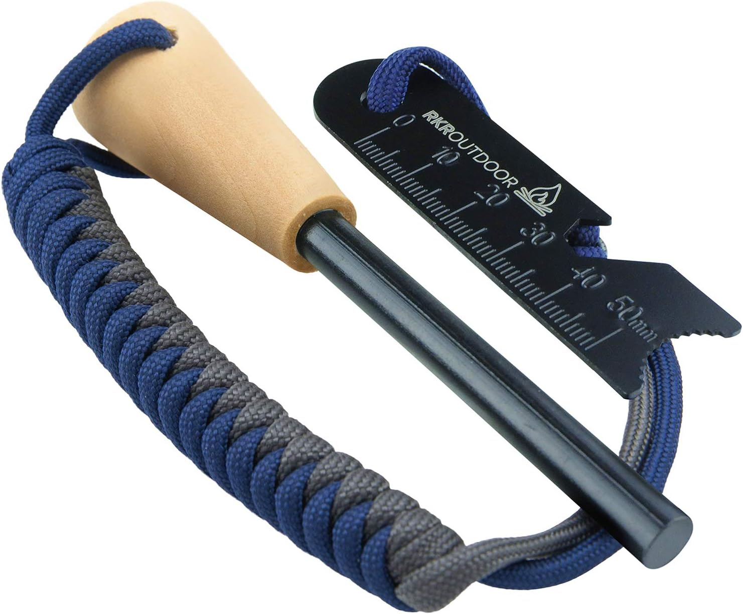 RKR OUTDOOR Ferro Rod Flint Fire Starter Kit with Handcrafted Wood Handle |5/16"- 3/8" Thick 12000-15000 Strikes |Survival Flint and Steel Rods with Multi-Tool Striker and Paracord Lanyard for Camping
