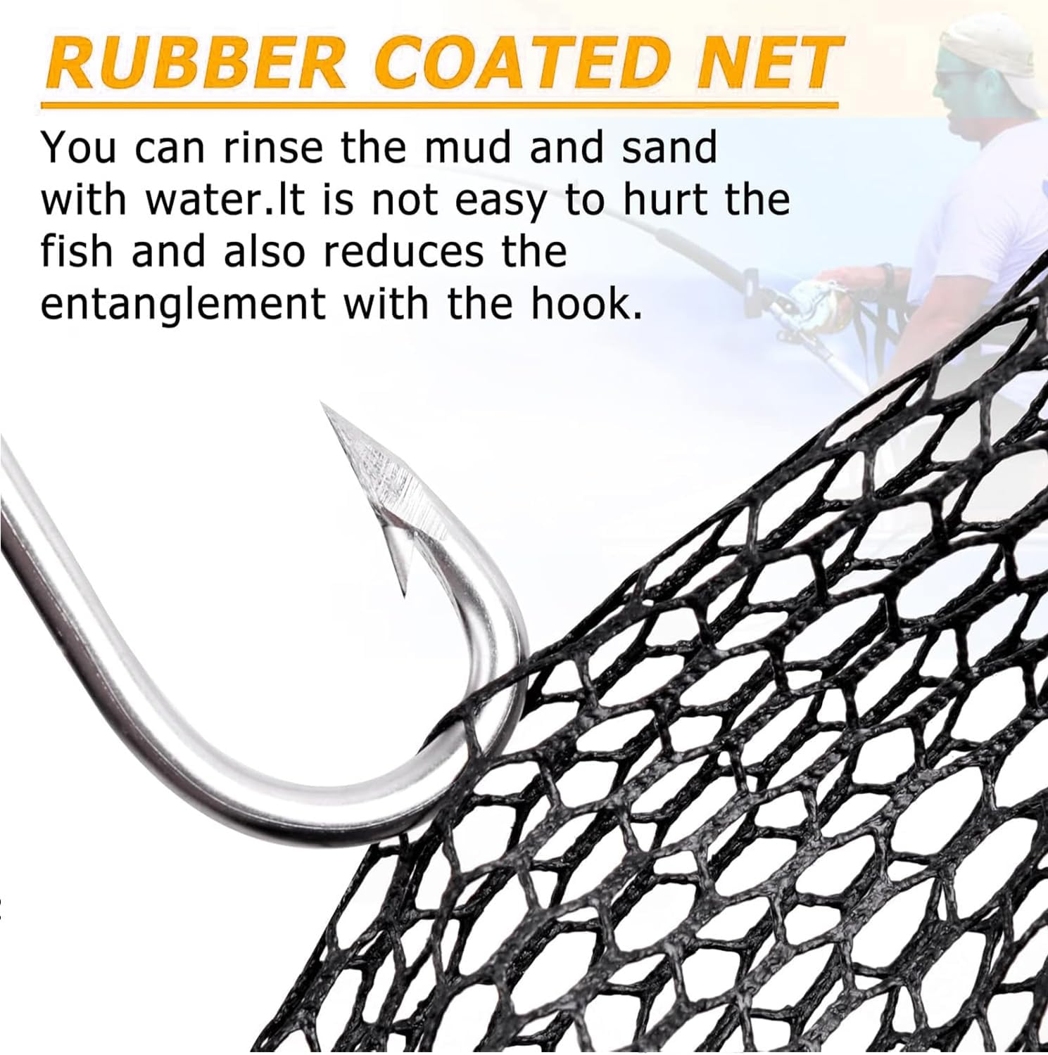 Fishing Landing Net,Floating Fishing Net with Built-In Length Scale,Aluminum Telescoping Handle,Rubber Mesh, Foldable Collapsible Fish Landing Net,Rubber Coated Floating Fishing Net for Steelhead image number 6