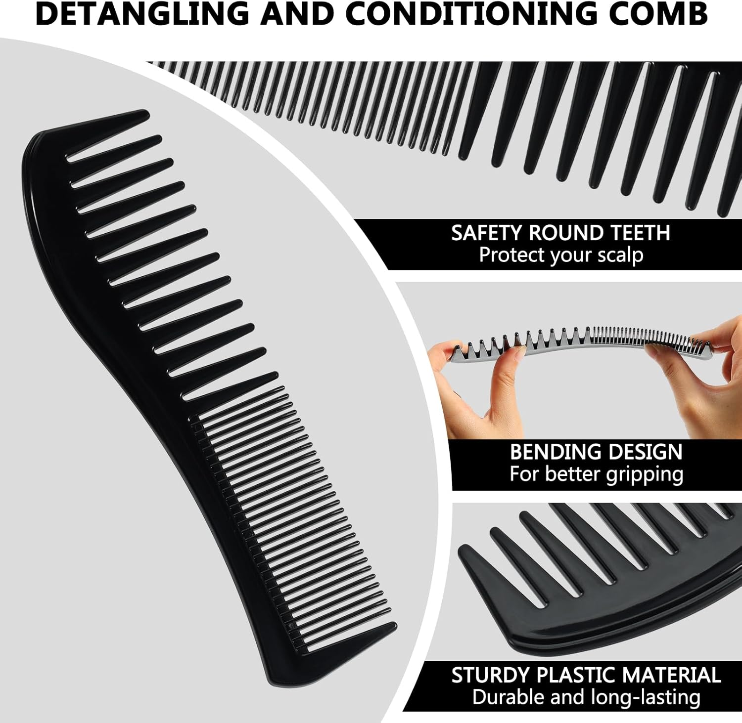 Detangling Hair Comb for Women Double Tooth Hair Comb with Wide and Fine Teeth Shower Combs for Wet Curly Hair Style Hair Care Comb Barber Comb for Thin Thick Curly Straight Hair for Women Men image number 4